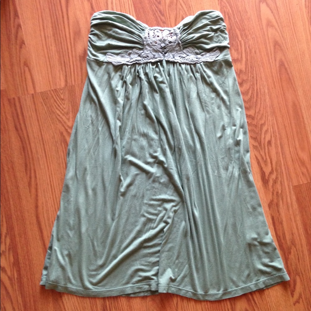 Green strapless dress with crochet detail by miami